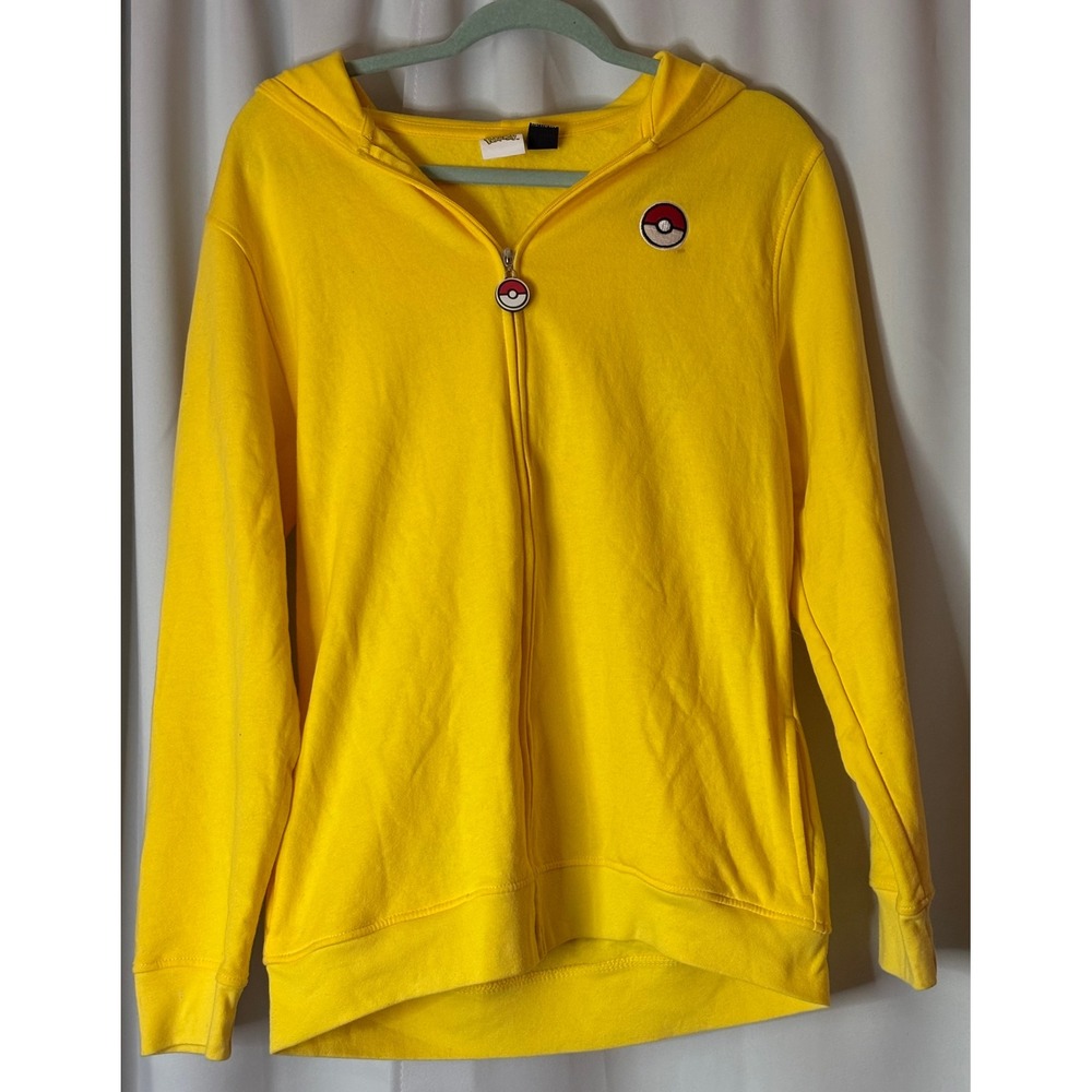 Pokemon Pikachu Yellow Zip Up Hoodie Sweatshirt Poke Ball Ears Mens XXL